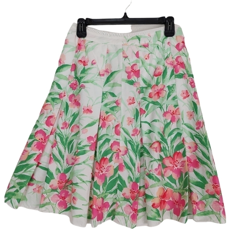 Jones New York Signature Skirt Petite Sz 4P‎ Spring Floral Cotton Pleated A-Line